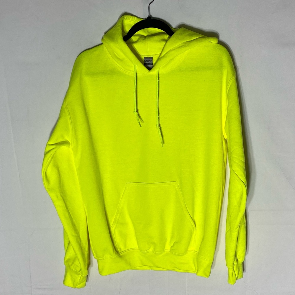 Gildan Vibrant Neon Yellow Pullover Hoodie Safety PPE Work Wear S